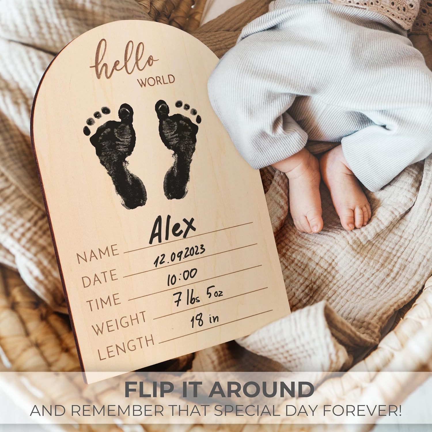 Unique Nursery & Home Decor – Baby's Heartbeat Wooden Soundwave Photo Frame, Double-Sided Display, Perfect Gift for New Mothers & Birth Anniversary