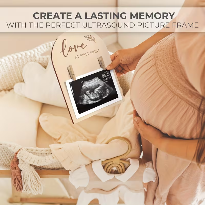 Unique Nursery & Home Decor – Baby's Heartbeat Wooden Soundwave Photo Frame, Double-Sided Display, Perfect Gift for New Mothers & Birth Anniversary