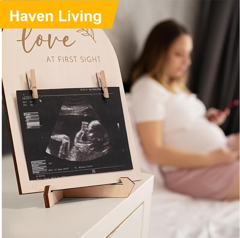 Unique Nursery & Home Decor – Baby's Heartbeat Wooden Soundwave Photo Frame, Double-Sided Display, Perfect Gift for New Mothers & Birth Anniversary