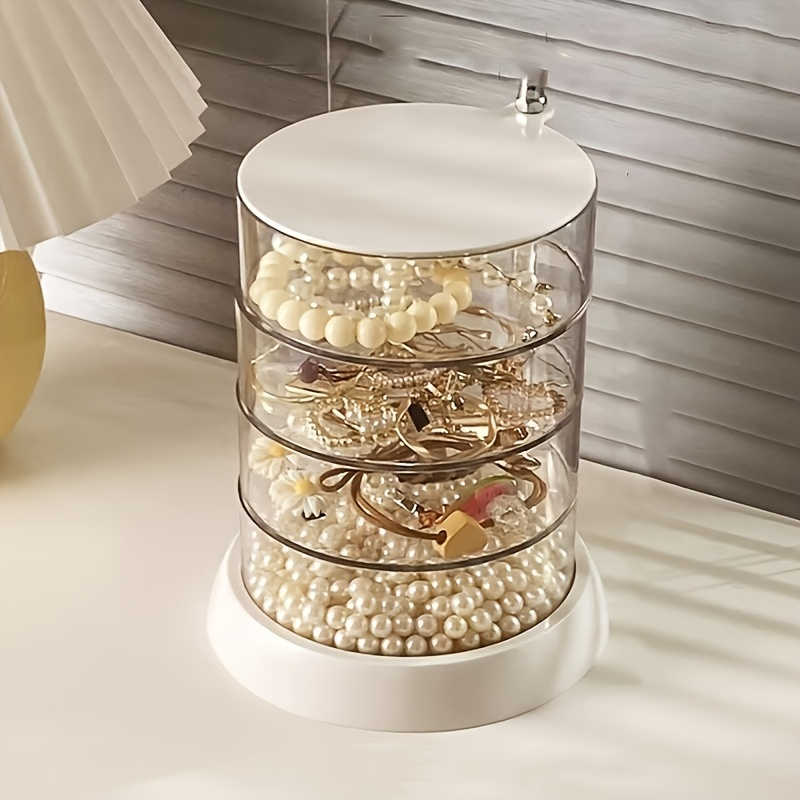 Rotating Jewelry Storage Box – 360° Swivel Transparent Organizer for Earrings, Bracelets, Makeup & Small Accessories, Aesthetic Space-Saving Display Rack for Bedroom & Bathroom, Great Gift Idea