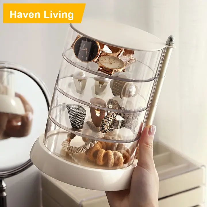 Rotating Jewelry Storage Box – 360° Swivel Transparent Organizer for Earrings, Bracelets, Makeup & Small Accessories, Aesthetic Space-Saving Display Rack for Bedroom & Bathroom, Great Gift Idea