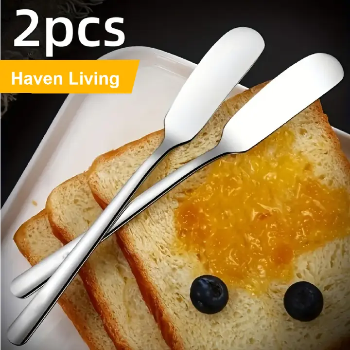 2 Pcs Stainless Steel Butter Knives/ Dinner Knives – Both Ideal for Spreading Jam, Cheese & Butter, Rounded & Sharp Edge Options, Durable & Portable, Perfect for Home Kitchen& Outdoor Picnic
