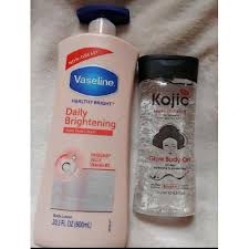 725 ml 2 pack ,Vaseline Daily Brightening Even Tone Lotion + kojic Body Oil 200ML / 3pack with shower gel