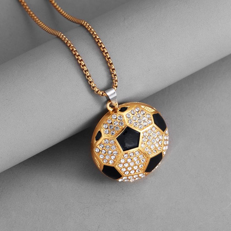 Hip Hop Diamond Studded Football Pendant Stainless Steel Necklace Accessories