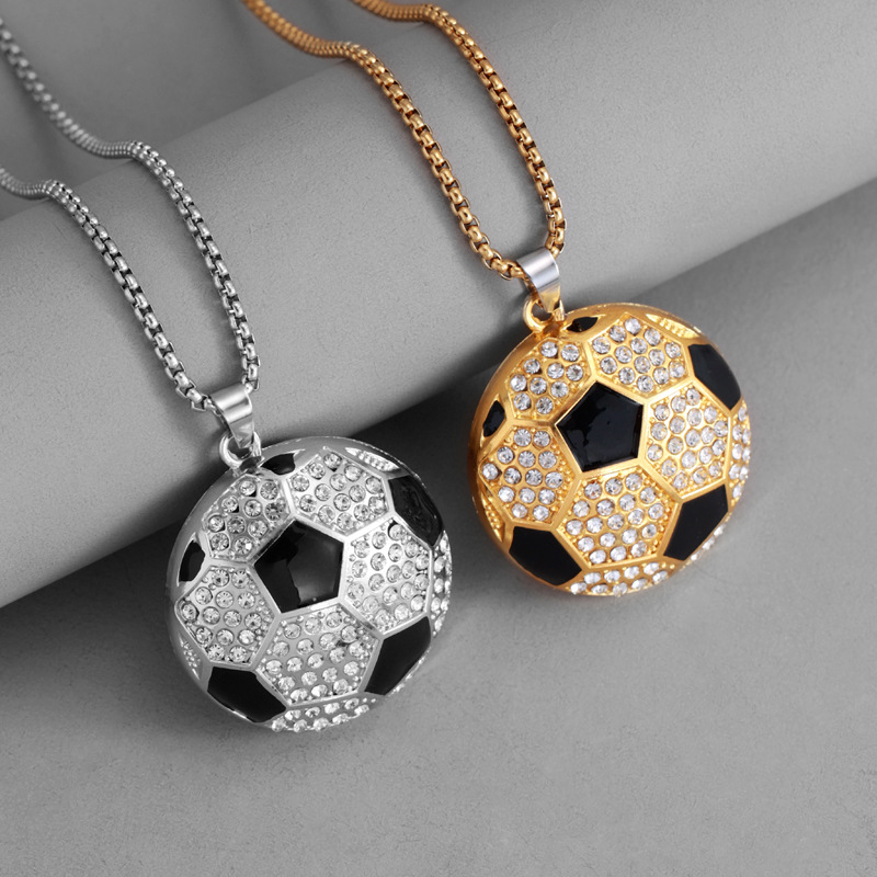 Hip Hop Diamond Studded Football Pendant Stainless Steel Necklace Accessories