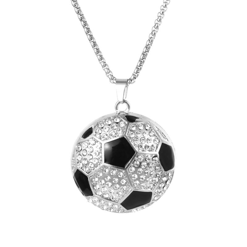 Hip Hop Diamond Studded Football Pendant Stainless Steel Necklace Accessories