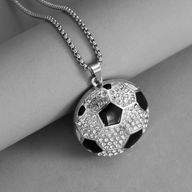 Hip Hop Diamond Studded Football Pendant Stainless Steel Necklace Accessories