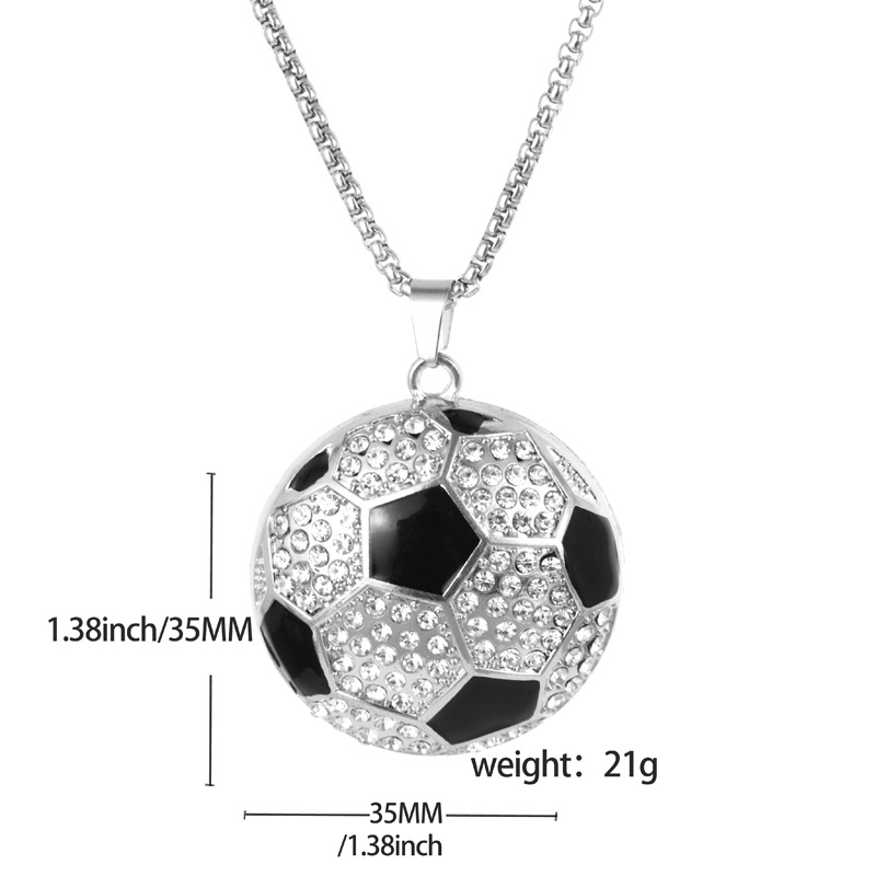 Hip Hop Diamond Studded Football Pendant Stainless Steel Necklace Accessories