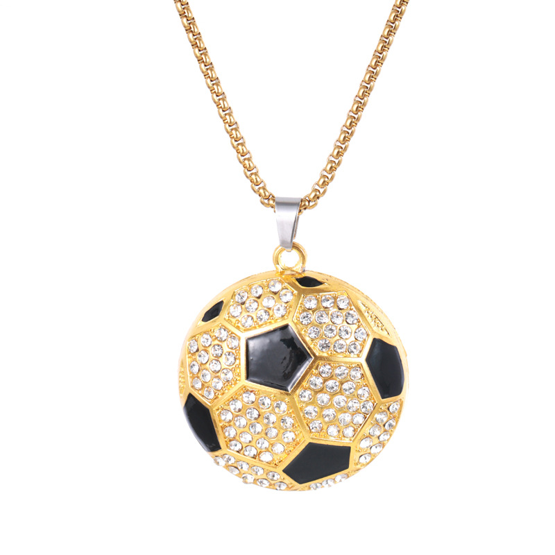 Hip Hop Diamond Studded Football Pendant Stainless Steel Necklace Accessories