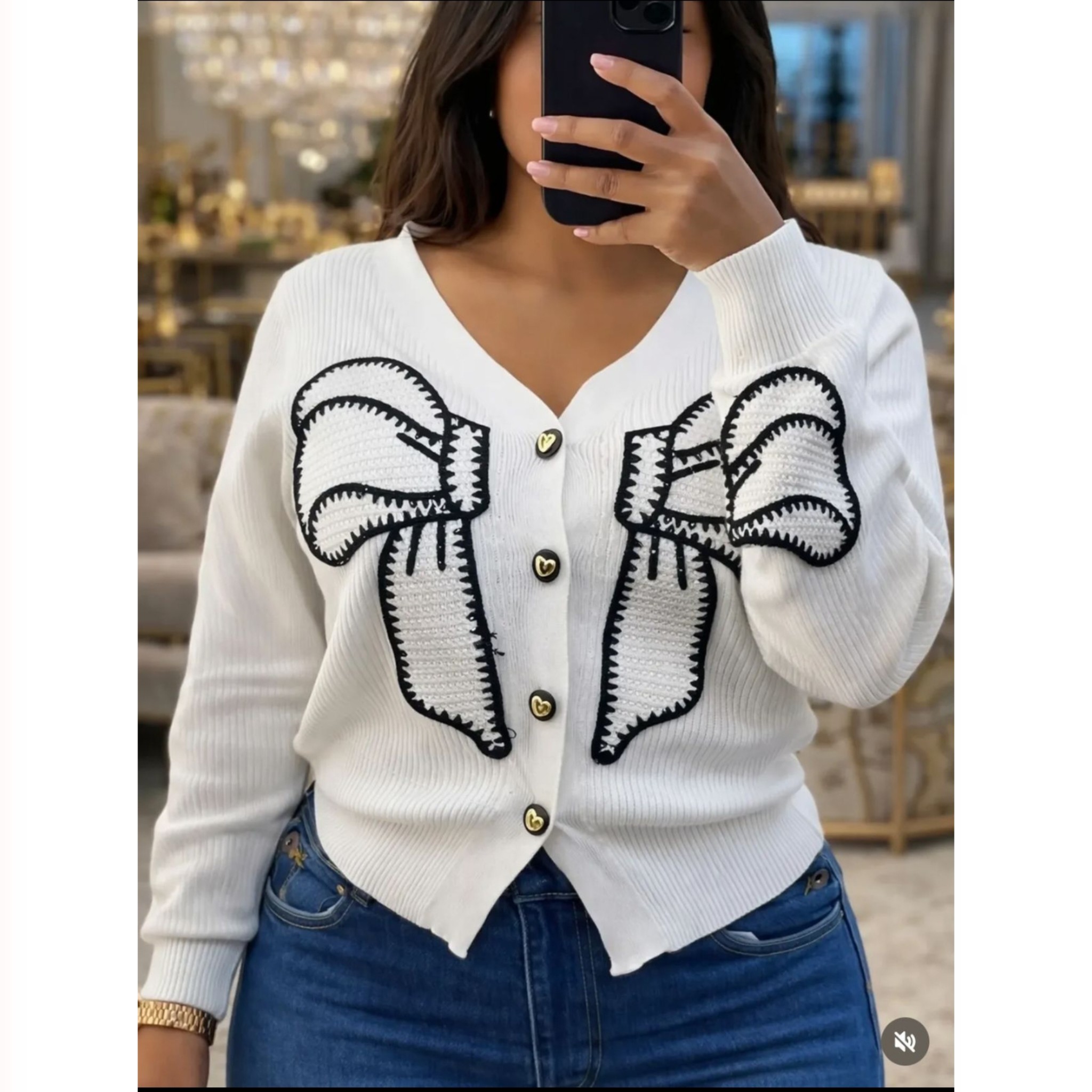 Women's Soft Knitted Wool cardigan Sweater - Long Sleeve, with Bow Detail - Button-Up Sweater for Women