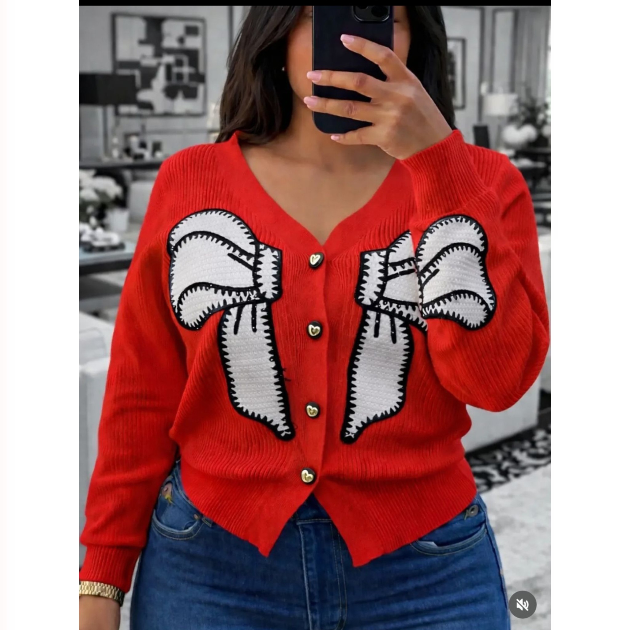 Women's Soft Knitted Wool cardigan Sweater - Long Sleeve, with Bow Detail - Button-Up Sweater for Women