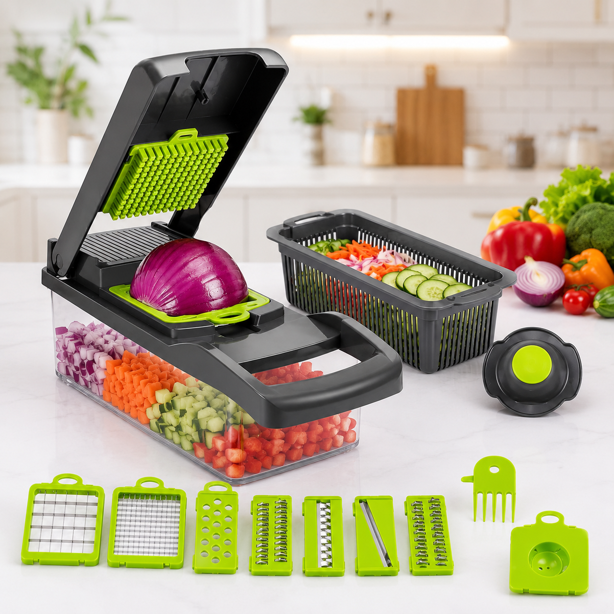 🔥 LIMITED TIME OFFER! 16-Piece Multifunction Vegetable Cutter Set 🥕🔪 | Stainless Steel Kitchen Chopper & Slicer | BPA-Free Vegetable Cutter With Storage Container + FREE GIFT 🎁