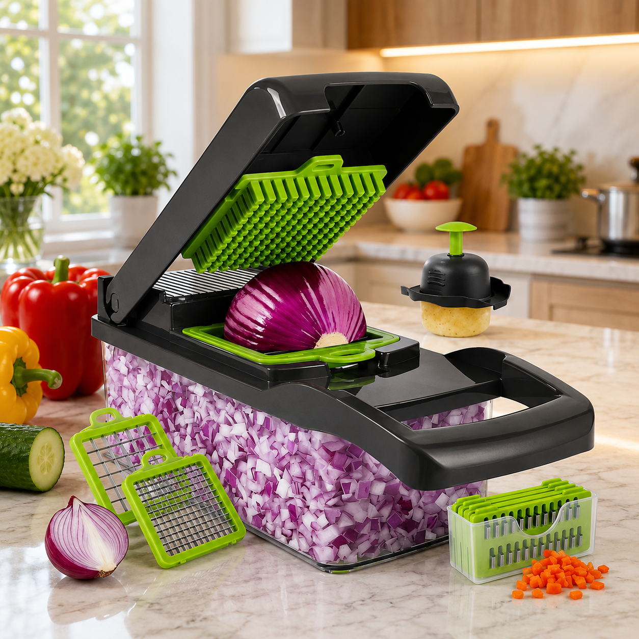 🔥 LIMITED TIME OFFER! 16-Piece Multifunction Vegetable Cutter Set 🥕🔪 | Stainless Steel Kitchen Chopper & Slicer | BPA-Free Vegetable Cutter With Storage Container + FREE GIFT 🎁