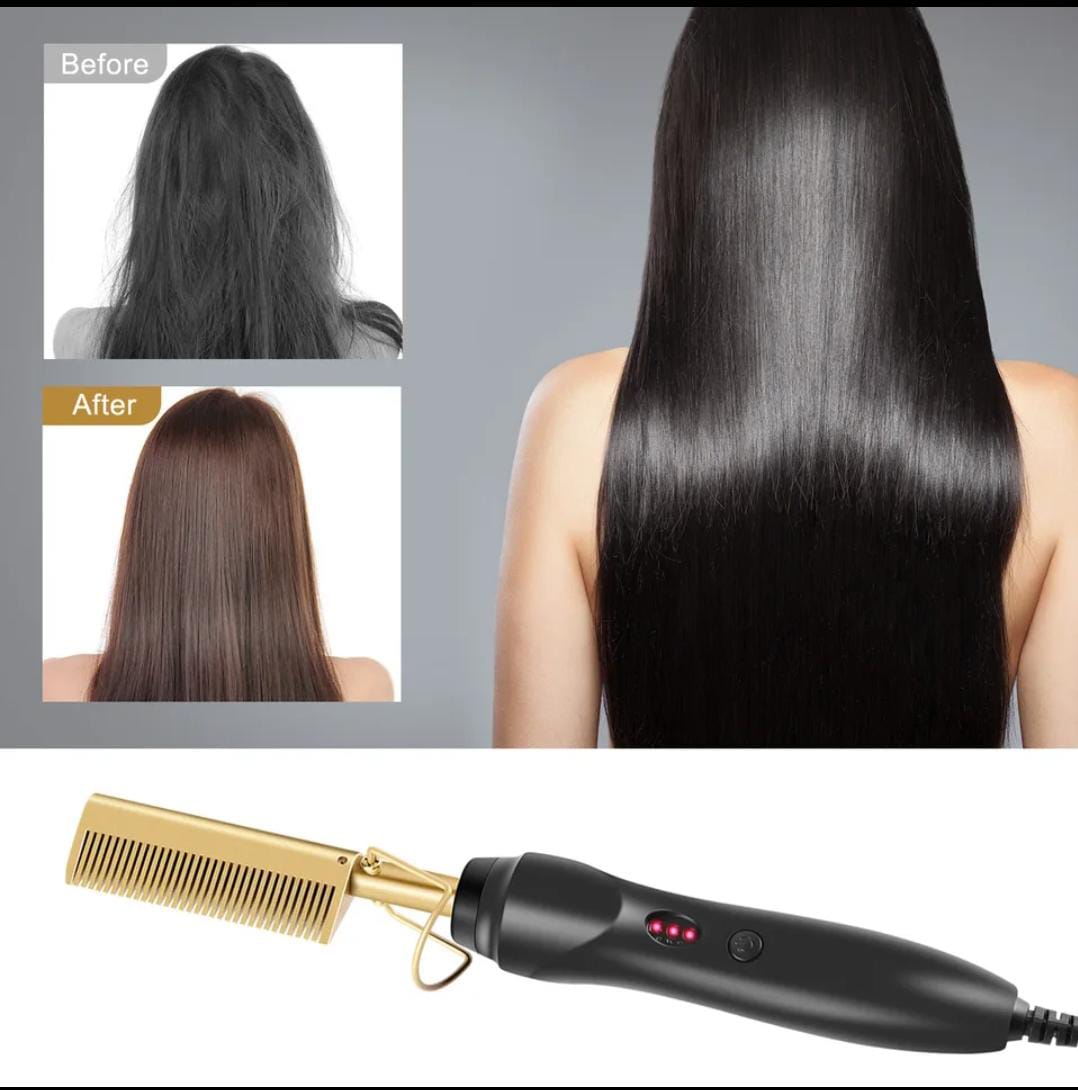 Professional Electric Hot Press Comb - Fast Heating Ceramic Hair Straightener Comb for Wigs & Natural Hair Ceramic and Metal