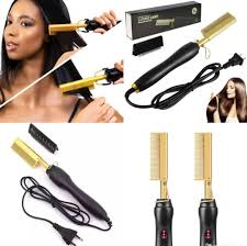 Professional Electric Hot Press Comb - Fast Heating Ceramic Hair Straightener Comb for Wigs & Natural Hair Ceramic and Metal