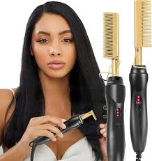 Professional Electric Hot Press Comb - Fast Heating Ceramic Hair Straightener Comb for Wigs & Natural Hair Ceramic and Metal