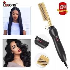 Professional Electric Hot Press Comb - Fast Heating Ceramic Hair Straightener Comb for Wigs & Natural Hair Ceramic and Metal