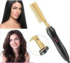 Professional Electric Hot Press Comb - Fast Heating Ceramic Hair Straightener Comb for Wigs & Natural Hair Ceramic and Metal