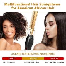 Professional Electric Hot Press Comb - Fast Heating Ceramic Hair Straightener Comb for Wigs & Natural Hair Ceramic and Metal