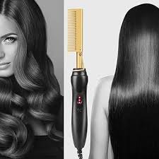 Professional Electric Hot Press Comb - Fast Heating Ceramic Hair Straightener Comb for Wigs & Natural Hair Ceramic and Metal