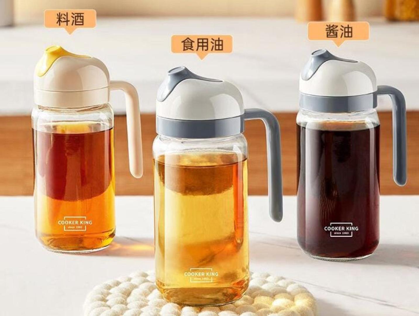 650ml Glass Cooking Oil and Vinegar Dispenser Bottle Leakproof Olive Oil Dispenser Cruet with Automatic Cap and Stopper Non-Slip Handle