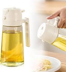 2-in-1 Oil Dispenser & Sprayer Bottle - Dual Function Glass Oil Pourer and Spray Bottle for Cooking, Air Fryer, Salad & BBQ Glass and Plastic