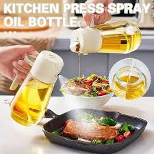 2-in-1 Oil Dispenser & Sprayer Bottle - Dual Function Glass Oil Pourer and Spray Bottle for Cooking, Air Fryer, Salad & BBQ Glass and Plastic