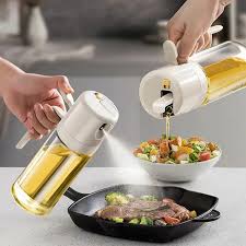 2-in-1 Oil Dispenser & Sprayer Bottle - Dual Function Glass Oil Pourer and Spray Bottle for Cooking, Air Fryer, Salad & BBQ Glass and Plastic
