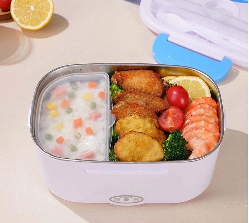 2-in-1 Electric Heating Lunch Box - 1.5L Portable Thermal Food Warmer Bento Container with Removable Stainless Steel Tray for Car, Home & Office