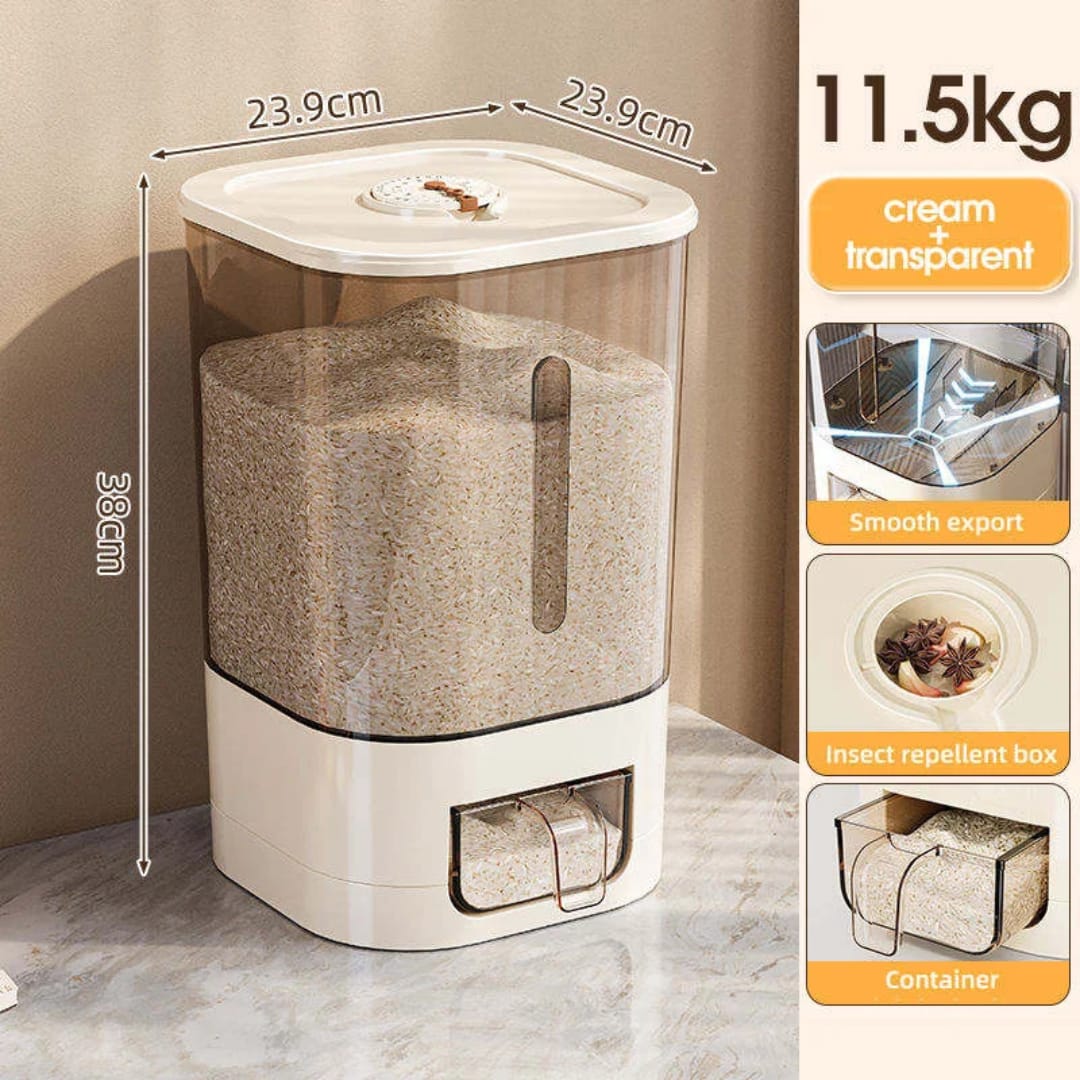 11KG Automatic Rice Dispenser & Cereal Storage Container - Airtight Grain Bucket Unit with Measuring Cup, Insect-Proof Freshness Box & Transparent Viewing Window for Rice, Beans & Grains
