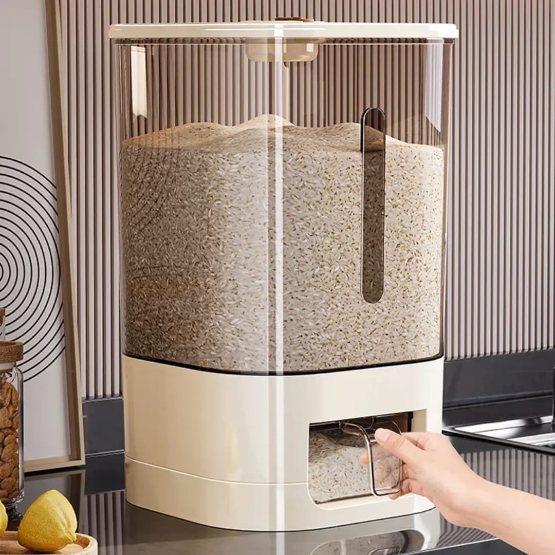 11KG Automatic Rice Dispenser & Cereal Storage Container - Airtight Grain Bucket Unit with Measuring Cup, Insect-Proof Freshness Box & Transparent Viewing Window for Rice, Beans & Grains
