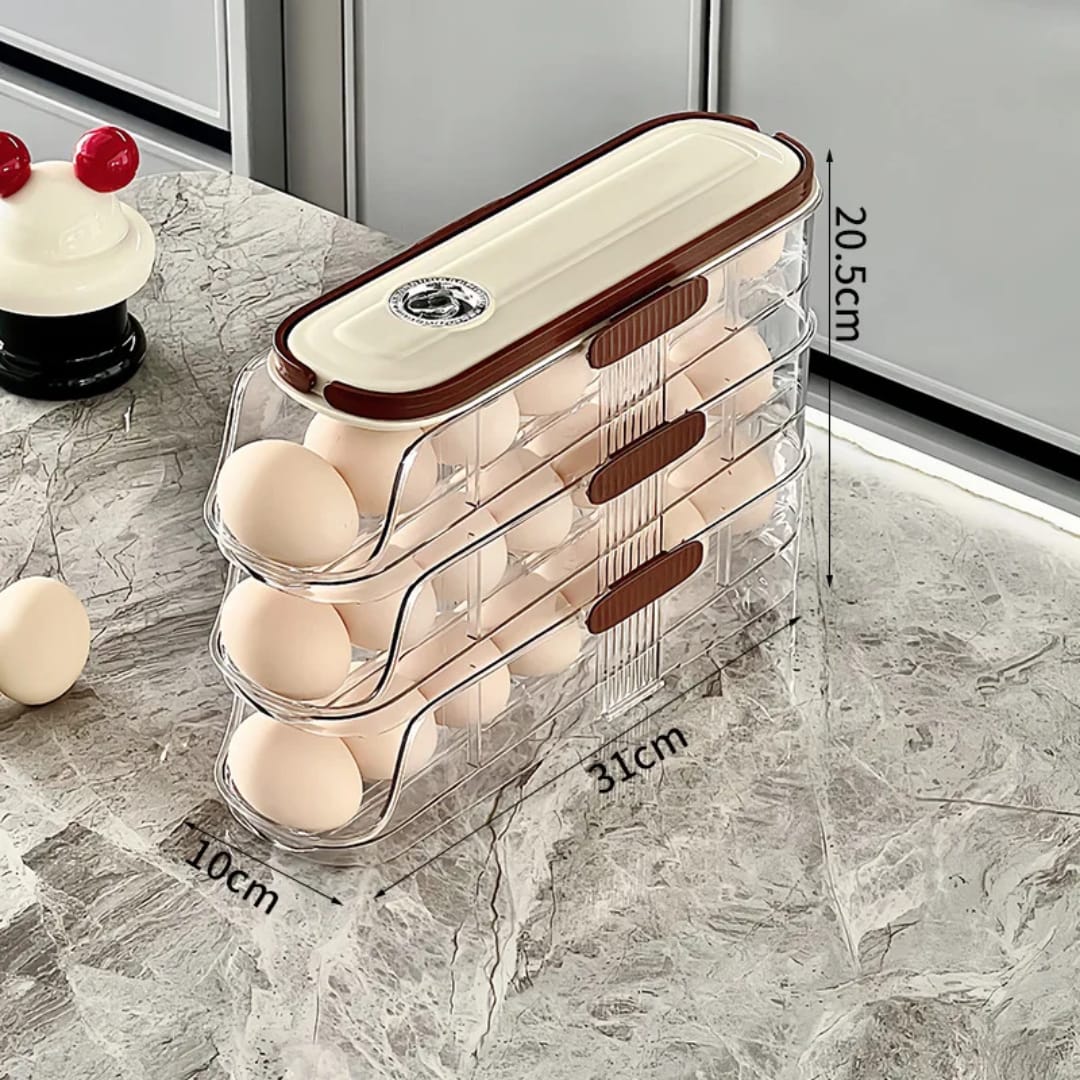 3-Tier Self-Rolling Egg Storage Dispenser for Refrigerator Side Door - 21-Egg Capacity Automatic Gravity Rolling Organizer Container for Fridge & Kitchen Counter