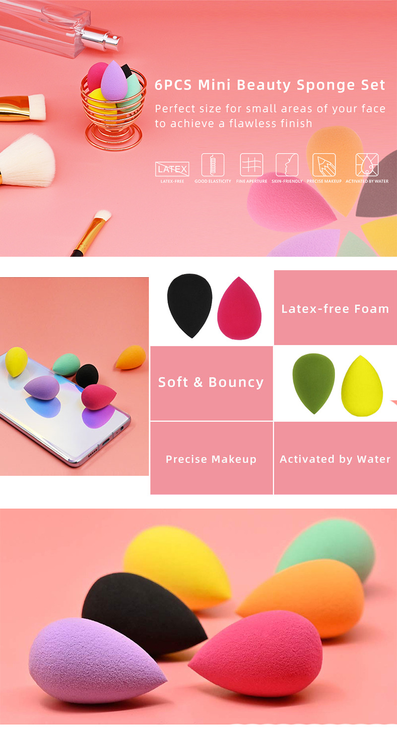6pcs Mini Makeup Sponge Powder Puff Beauty Sponge for Makeup Concealer Liquid Foundation Face Cosmetic Puff Make Up Sponge