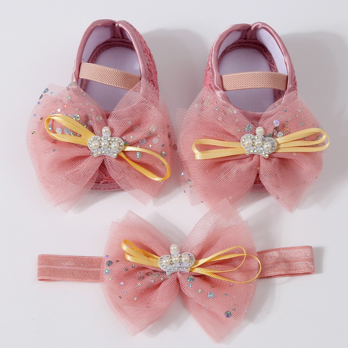 Spring New Baby Bowknot Crown Toddler Shoes Girl Kid Lace Princess Walking Shoes Fashion Sweet Cute Newborn Infant First Walkers