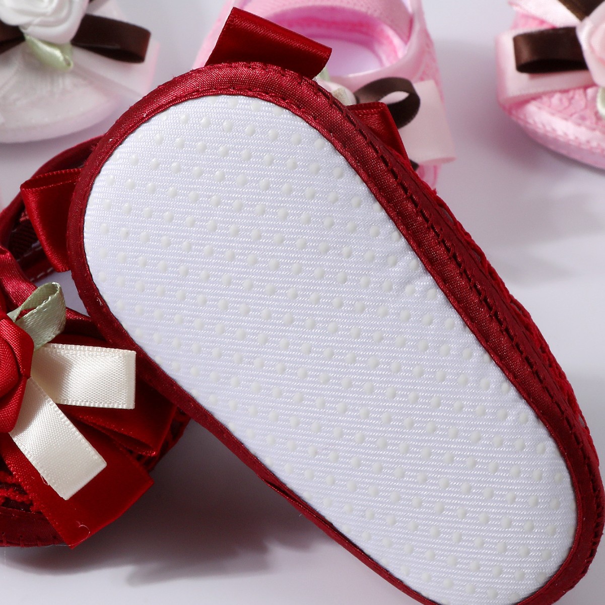 Spring Infant Baby Girl Shoes Newborn Lace Flowers Headband Anti-Slip Soft Sole First Walkers Toddler Kids Cotton Baptism Shoes