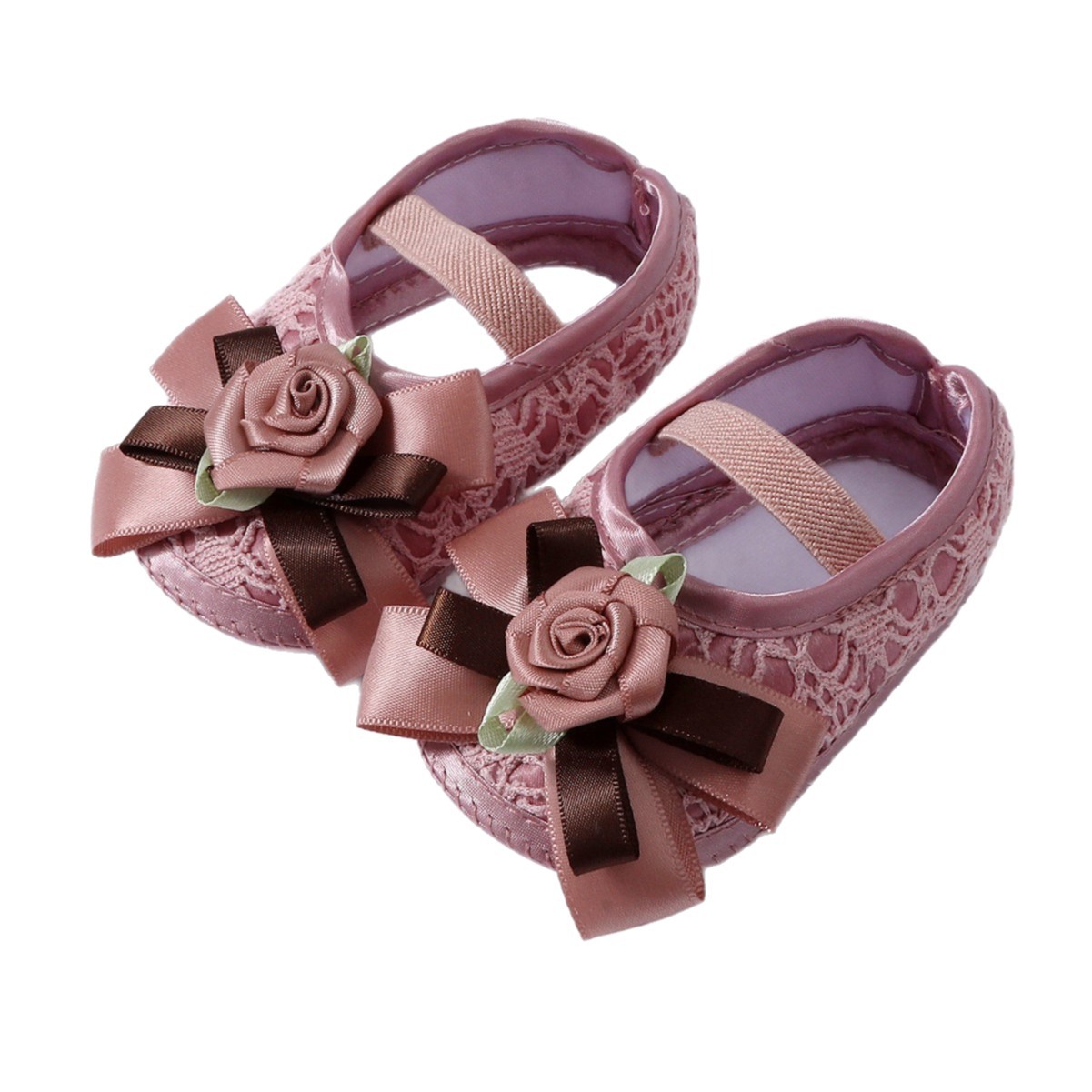Spring Infant Baby Girl Shoes Newborn Lace Flowers Headband Anti-Slip Soft Sole First Walkers Toddler Kids Cotton Baptism Shoes