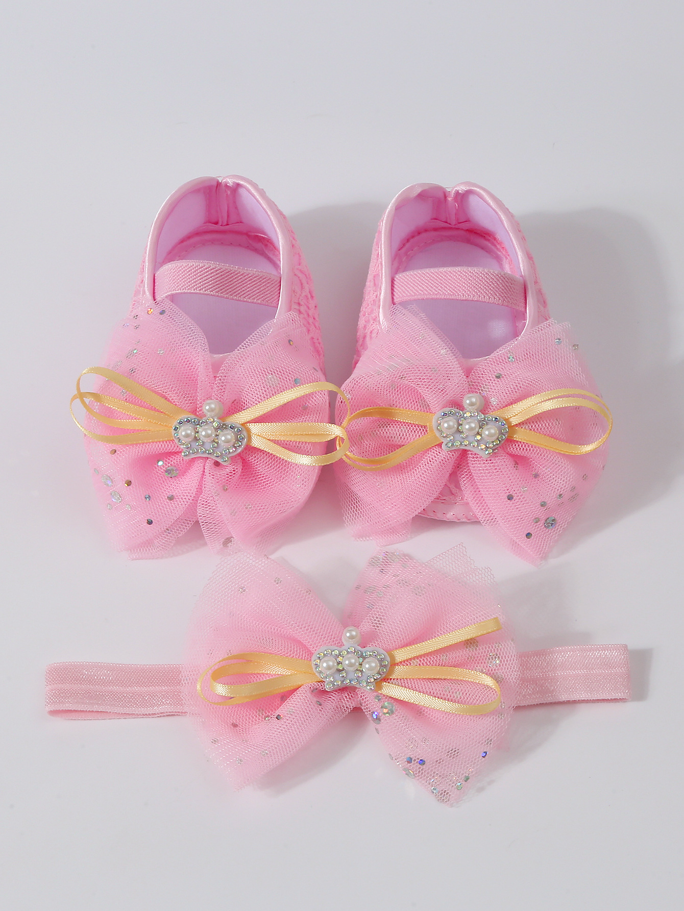 Spring New Baby Bowknot Crown Toddler Shoes Girl Kid Lace Princess Walking Shoes Fashion Sweet Cute Newborn Infant First Walkers