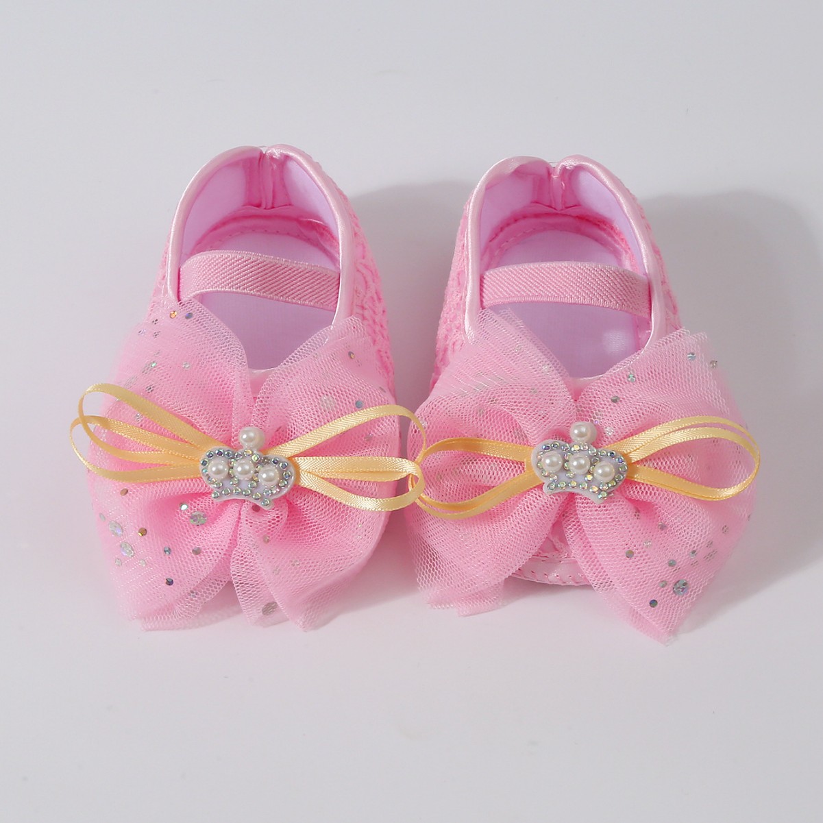 Spring New Baby Bowknot Crown Toddler Shoes Girl Kid Lace Princess Walking Shoes Fashion Sweet Cute Newborn Infant First Walkers
