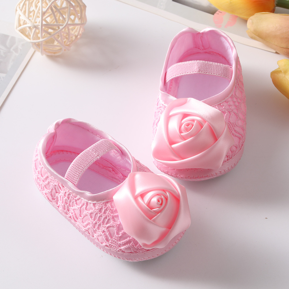 New Baby Shoes, European and American Rose Shoes, Fabric Sole Adhesive Walking Shoes, 0-12 Month old Baby Princess Shoes