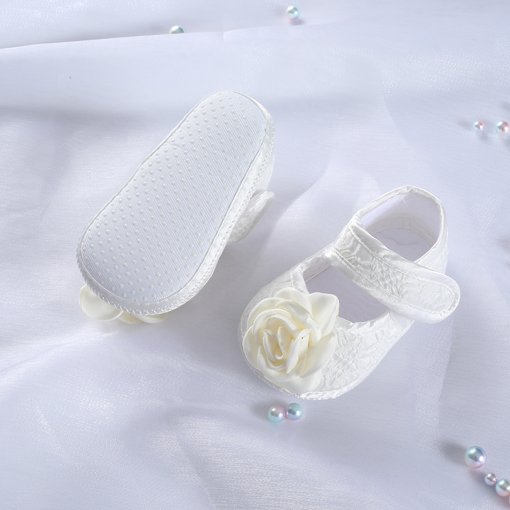 White Lace Princess Shoes, Soft Soled Baby Walking Shoes, full Moon and Hundred day Matching Dress, Newborn Shoes