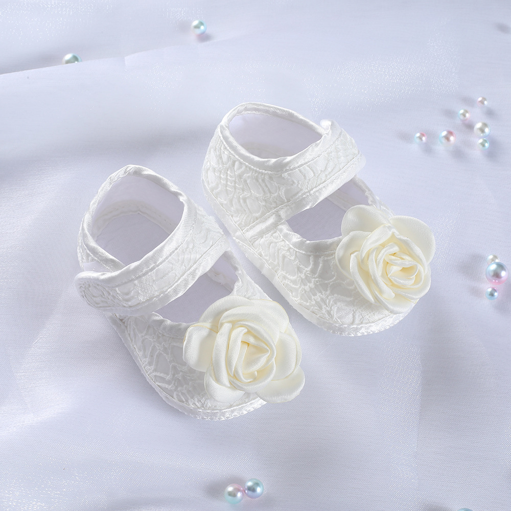 White Lace Princess Shoes, Soft Soled Baby Walking Shoes, full Moon and Hundred day Matching Dress, Newborn Shoes