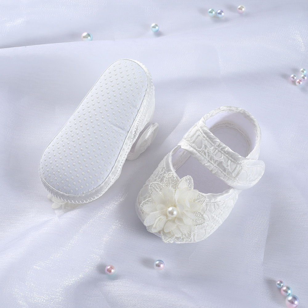 White Lace Princess Shoes, Soft Soled Baby Walking Shoes, full Moon and Hundred day Matching Dress, Newborn Shoes