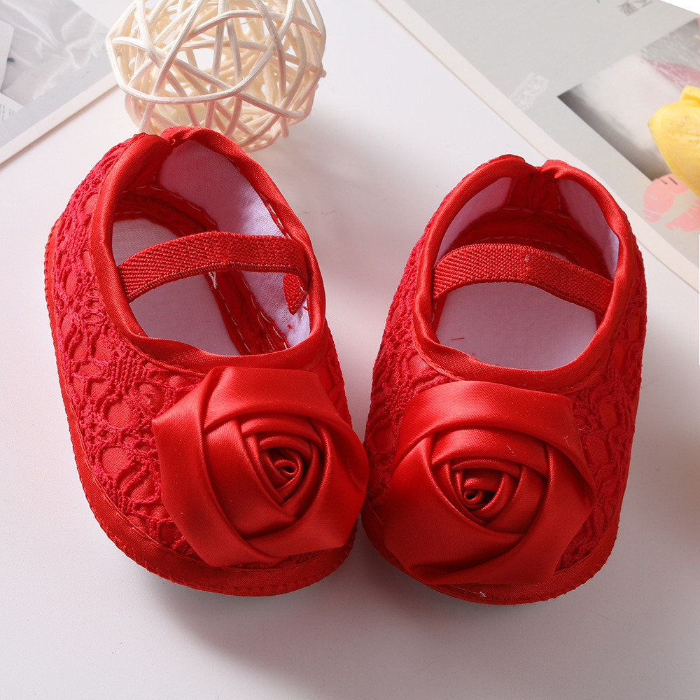 New Baby Shoes, European and American Rose Shoes, Fabric Sole Adhesive Walking Shoes, 0-12 Month old Baby Princess Shoes