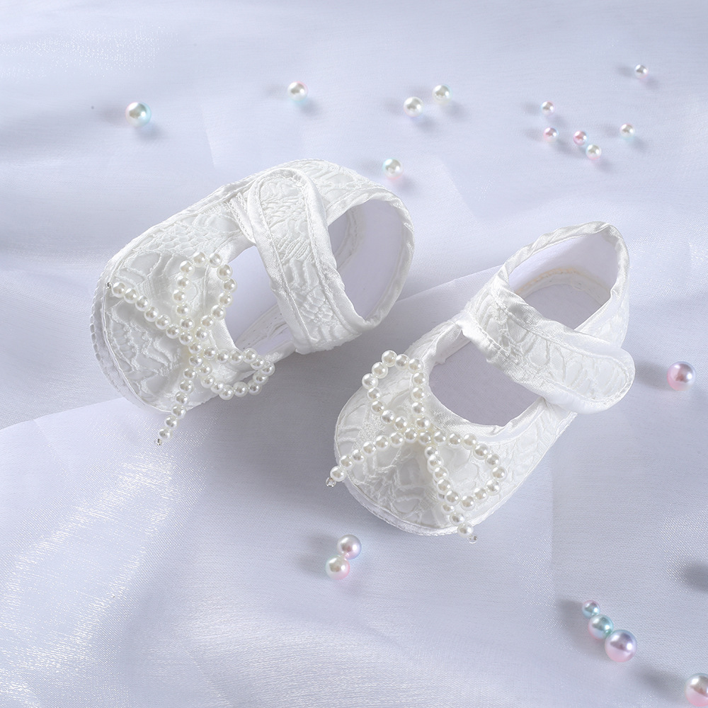 White Lace Princess Shoes, Soft Soled Baby Walking Shoes, full Moon and Hundred day Matching Dress, Newborn Shoes