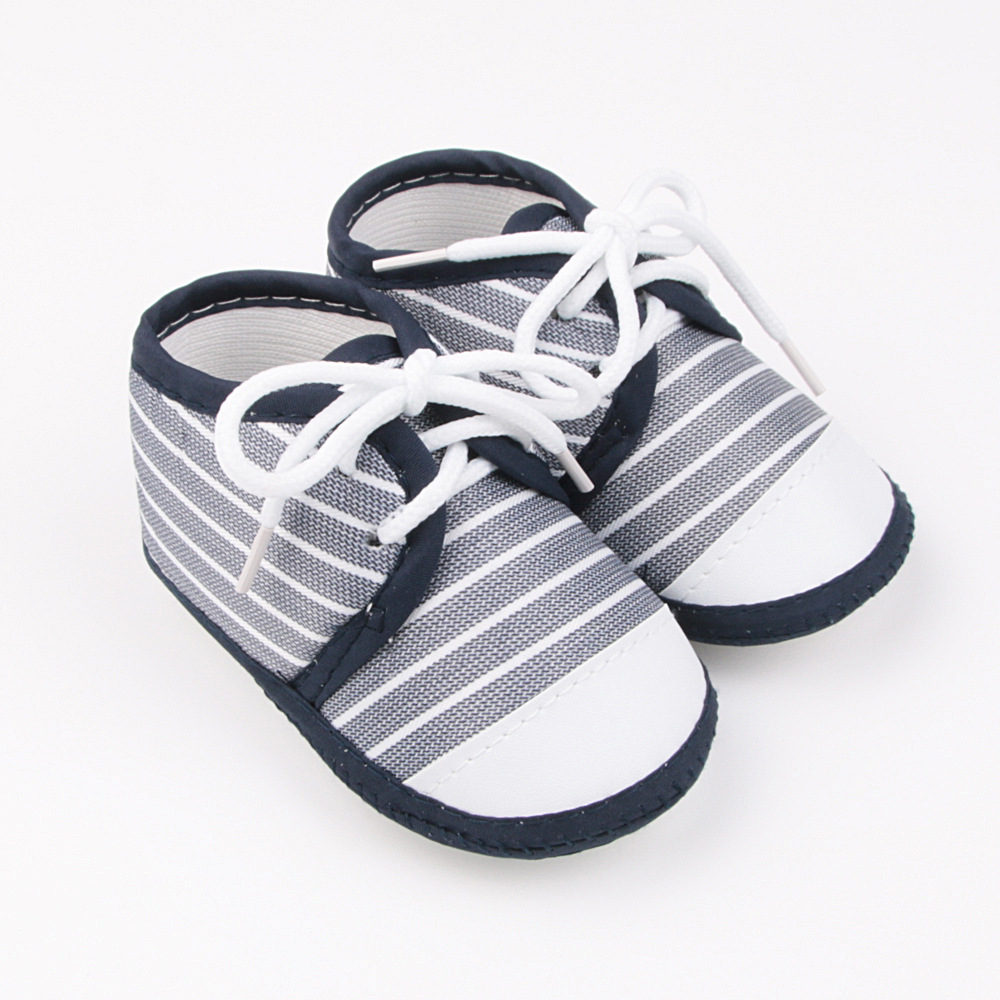 Striped Pre-walkers for Baby Boys, Lace-up Soft Sole, Anti-slip Breathable Infant Shoes