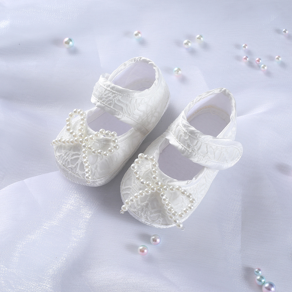 White Lace Princess Shoes, Soft Soled Baby Walking Shoes, full Moon and Hundred day Matching Dress, Newborn Shoes