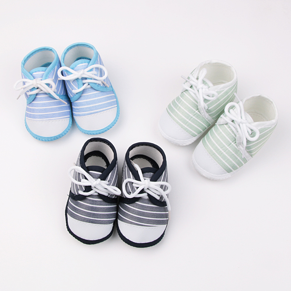 Striped Pre-walkers for Baby Boys, Lace-up Soft Sole, Anti-slip Breathable Infant Shoes