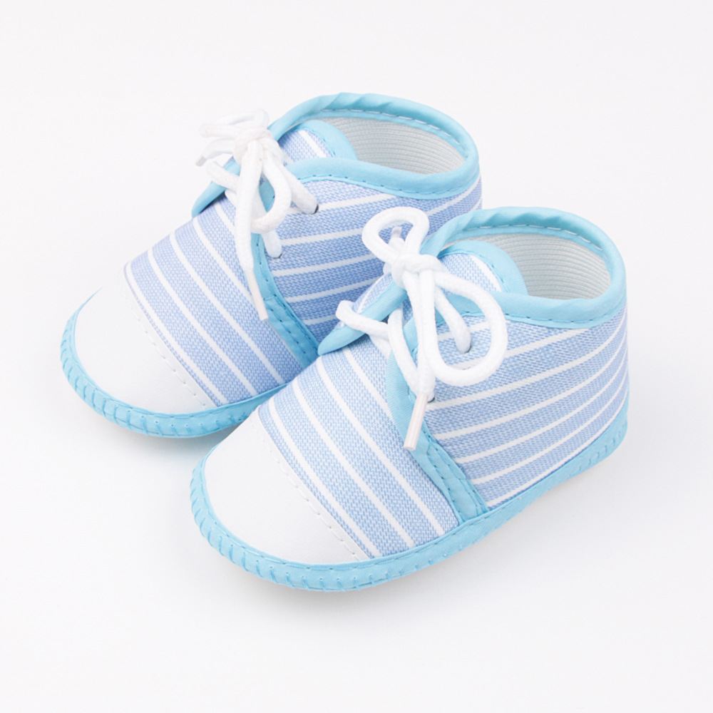 Striped Pre-walkers for Baby Boys, Lace-up Soft Sole, Anti-slip Breathable Infant Shoes