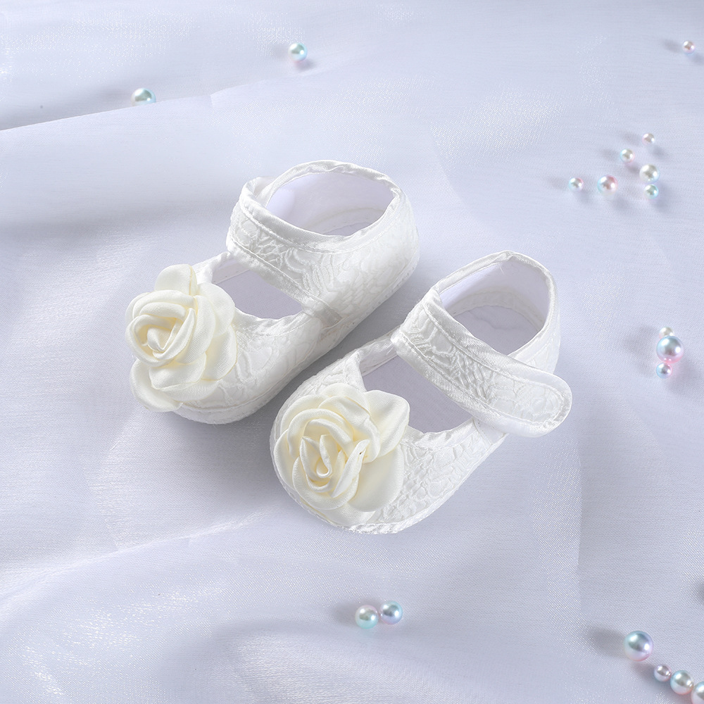 White Lace Princess Shoes, Soft Soled Baby Walking Shoes, full Moon and Hundred day Matching Dress, Newborn Shoes