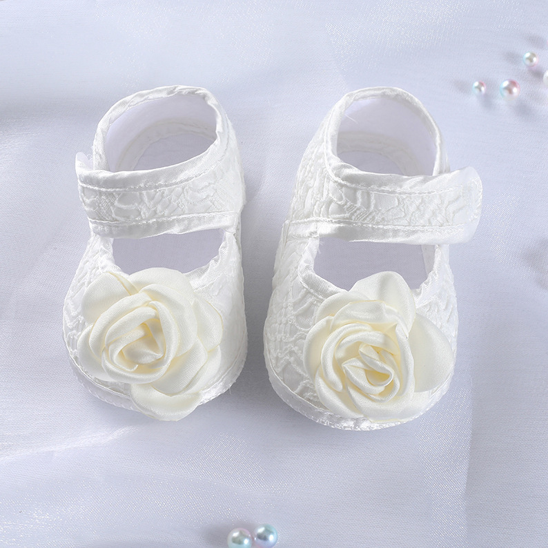 White Lace Princess Shoes, Soft Soled Baby Walking Shoes, full Moon and Hundred day Matching Dress, Newborn Shoes